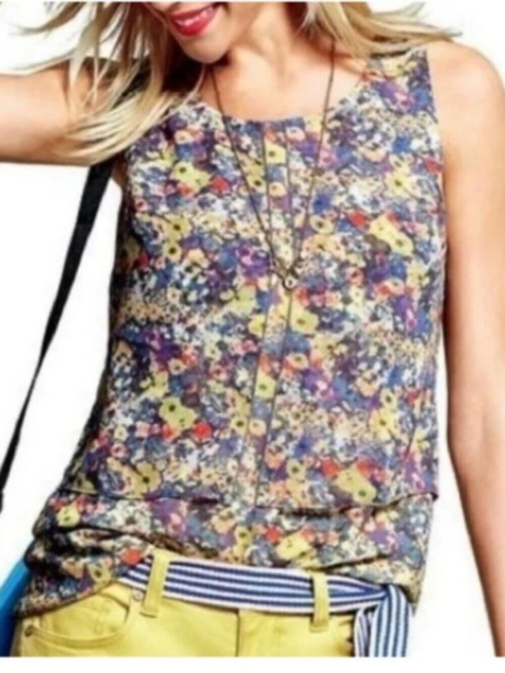 CAbi Brand Women's Small Positano Style Layered Tank Top Watercolor Floral
